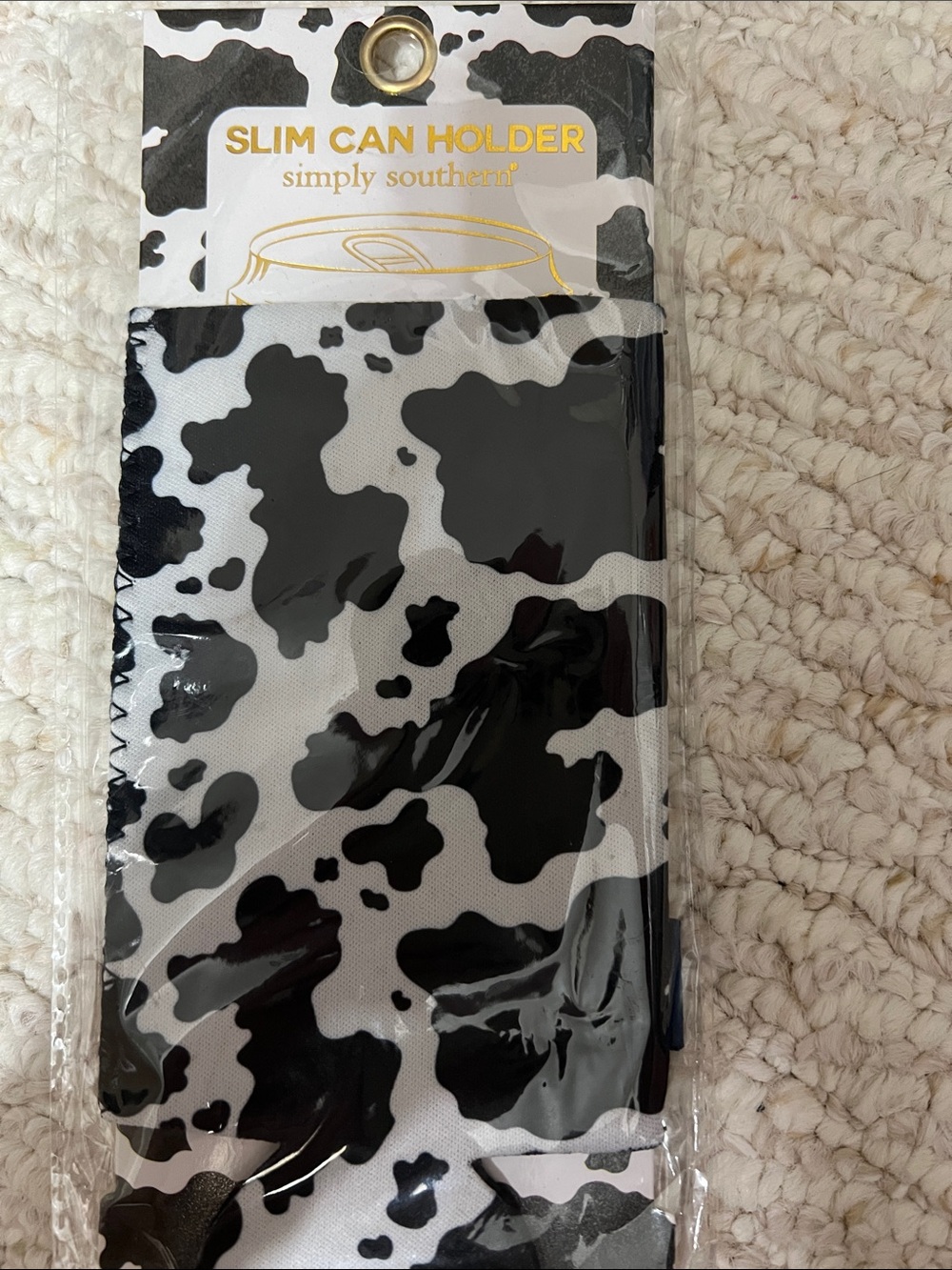 Simply Southern Black & White Cow Print Slim Can Cooler